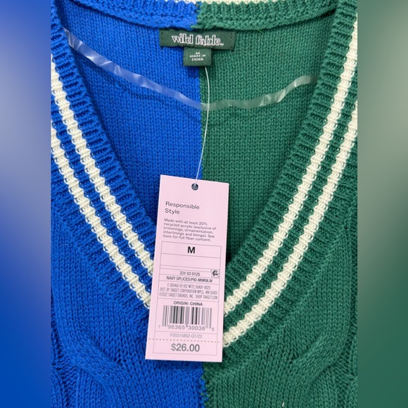 Wild fable Oversized Color Block V Neck Cable Knit Sweater Vest Medium - Picture 8 of 10